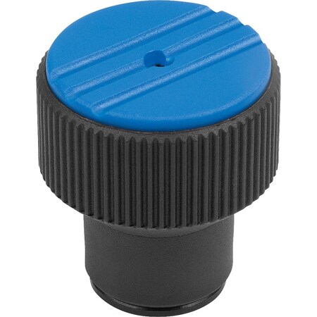 Kipp Torque Knurled Knob Size:3 D=M08, Thermoplastic Black Ral7021, Comp:Steel, Cap:Blue Ral5017 K0277.3083